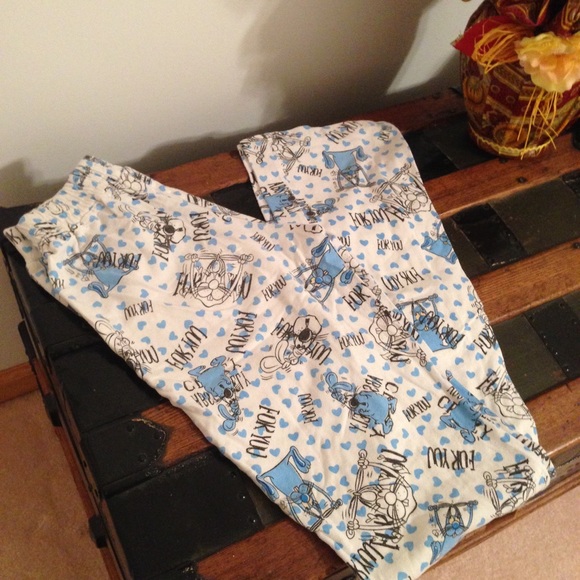 White and Blue Bunny Pajama Pants - Picture 1 of 4
